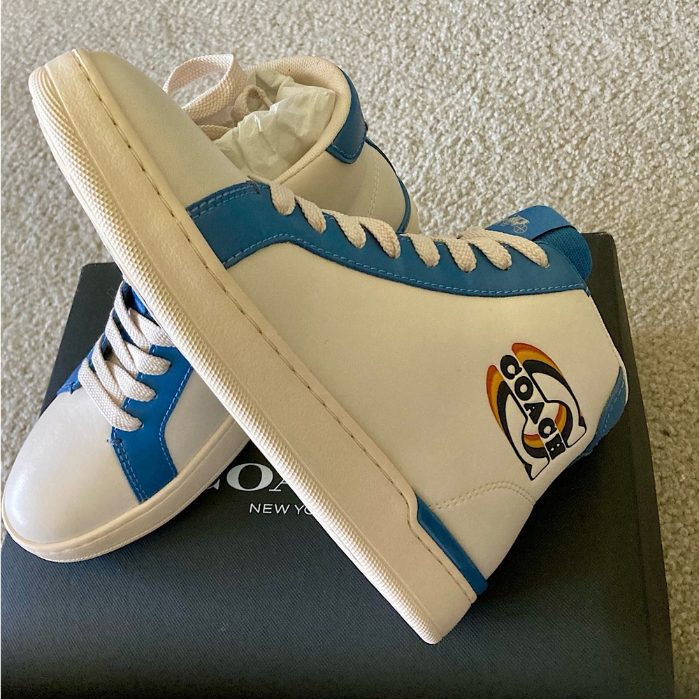 COACH Clip Leather High Top CE512 Women's Lace up Logo Patch Sneaker Shoes 6.5